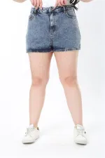 Kadın Büyük Beden Lacivert Yıkama Efektli 5 Cepli Kot Şort 65N38916
