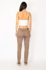 PANTALON FEMME EN LYCRA À 5 POCHES EN VISON