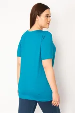 Kadın Eflatun Büyük Beden Tek Yaka Biyeli Spor Bluz 65N35619