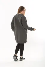 Kadın Büyük Beden Füme İçi Şardonlu 3 İplik Yan Cepli Uzun Sweatshirt 65N37494