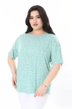 Kadın Büyük Beden Yeşil Bisiklet Yakalı Kısa Kollu Likralı Viskon Bluz 65N38000