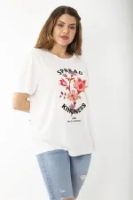 Kadın Büyük Beden Kemik Ön Baskılı Kısa Kollu Bluz 65N37241