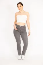 Kadın Gri Büyük Beden Likralı 5 Cep Kot Pantolon