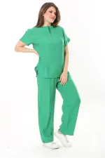 Kadın Büyük Beden Nar Ön Pat Düğmeli Tunik Ve Pantolon İkili Takım 65N37879