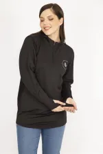 Women's Black Plus Size Front Placket Zippered Sweatshirt