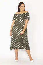 Kadın Haki Yakası Lastik Ve Volan Detaylı Dokuma Viskon Kumaş Elbise 65N28954