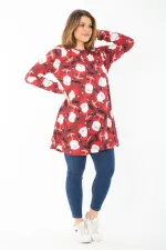 Kadın Büyük Beden Bordo Noel Desenli Tunik Elbise 65N37426