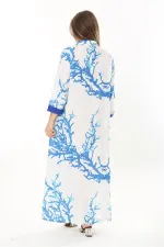 Kadın Büyük Beden Mavi Ön Boy Düğmeli Gömlek Yakalı Uzun Elbise 65N37875