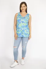 Kadın Renkli Büyük Beden V Yakalı Renkli Kolsuz Bluz