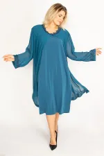 Kadın Füme Şifon Pelerinli Dantel Detaylı Abiye Elbise 65N34506