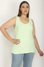 Kadın Açıl Yeşil Pamuklu Kumaş Kolsuz Bluz 65N26628