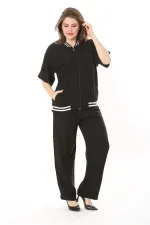 Kadın Büyük Beden Nar Ön Fermuarlı Ribanalı Tunik Ve Pantolon İkili Takım 65N37877