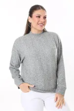 Kadın Büyük Beden Bebe Mavisi Yün Viskon Kumaş Yarasa Kollu Bluz 65N37703