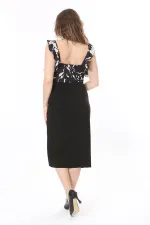 Kadın Büyük Beden Siyah Ön Yırtmaçlı Elbise 65N37989