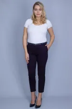 Kadın Bordo Arka Süs Flota Ve Yan Cepli Kemer Aksesuarlı Kumaş Pantolon 65N24040