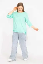 Kadın Lacivert Büyük Beden Pamuklu Kumaş Çizgi Kombinli Bluz 65N35571