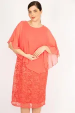 Kadın Lacivert Büyük Beden Şifon Pelerinli Astarlı Dantel Elbise