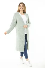 Kadın Büyük Beden Yeşil Yırtmaçlı Kalın Triko Uzun Hırka 65N37140