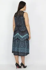Kadın Petrol Arka Robası Dantel Bel Kısmı Lastikli Elbise 65N27924