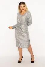 Kadın Gümüş Astarlı Payet Abiye Elbise 65N35023