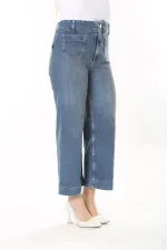 Kadın Büyük Beden Mavi Yüksek Bel 4 Cepli Likralı Kot Pantolon 65N37923