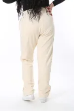 Kadın Büyük Beden Bej Cep Ve Yan Paça Çıtçıt Düğme Detaylı Spor Pantolon 65N38676