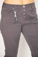 Kadın Füme Likralı Gabardin Kumaş Kup Detaylı Düğmeli Pantolon 65N35262