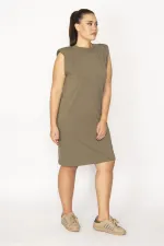 Kadın Haki Pamuklu Kumaş Omuzları Vatkalı Spor Elbise 65N29430