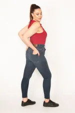 Kadın Lacivert 5 Cep Likralı Süper Skinny Jean Pantolon 65N35381