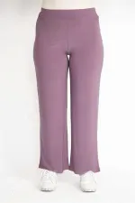 Kadın Lila Büyük Beden Likralı Buzy Kumaş Bel Lastikli Pantolon