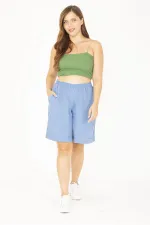 Kadın Büyük Beden Antrasit Dokuma Viskon Kumaş Beli Lastikli Şort 65N36801