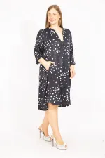 Kadın Lacivert V Yakalı Javanez Elbise 65N35527