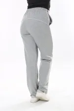 Kadın Büyük Beden Füme Biye Detaylı Yan Cepli Beli Lastikli Eşofman Alt 65N37840