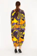 Kadın Fujya Büyük Beden Dokuma Viskon Kumaş Ön Boy Düğmeli Elbise