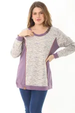 Kadın Büyük Beden Lacivert Süs Düğme Ve Kup Detaylı Sweatshirt 65N37121