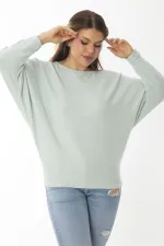 Kadın Büyük Beden Lila Yarasa Kol Kendinden Çizgili Yün Viskon Bluz 65N37007