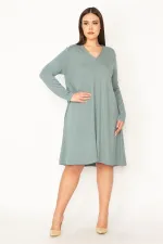 Kadın Lacivert V Yakalı Uzun Kollu Elbise 65N34945