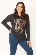KADIN FÜME BASKI DETAYLI TAŞ İŞLİ KELEBEK FİGÜRLÜ BİSİKLET YAKA TUNİK