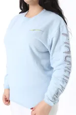 Women's Plus Size Blue Flock Sleeved Sweatshirt 65N38689
