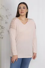 Kadın Pudra Omuz Ve Arka Robası Dantelli Reglan Kol Bluz 65N26371