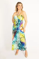 Kadın Renkli Straplez Renkli Uzun Elbise 65N34443