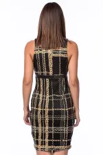 Kadın Siyah Zincir Desenli Elbise 85N7271