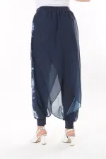Kadın Büyük Beden Lacivert İçi Viskon Pantolonlu Şifon Anvelop Görünümlü Şalvar   65N37631