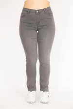 Kadın Gri Büyük Beden Likralı 5 Cep Kot Pantolon