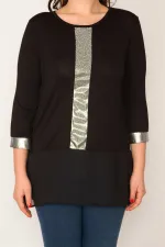 Kadın Siyah Lame Detaylı Etek Ucu Şifon Tunik 65N32079