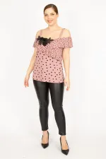WOMEN'S POWDERY SEQUIN APPLIQUE AND FLOORN DETAILED POINT PATTERNED STRAP BLOUSE