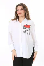 Kadın Büyük Beden Beyaz Ön Düğmeli Arkası Baskılı Gömlek 65N38021