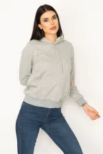 SWEAT-SHIRT À CAPUCHE EN RELIEF GRIS À 3 FILS POUR FEMME