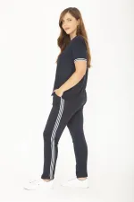 Kadın Büyük Beden Lacivert Ribanall Kısa Kollu Bluz Pantolon Eşofman Takım 65N36811