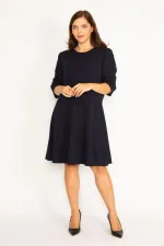 KADIN LACİVERT KAPRİ KOL ARKA FERMUARLI ELBİSE